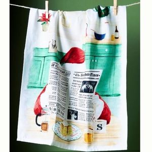 Anthropologie Breakfast with Santa Kitchen Dish Hand Towel Christmas